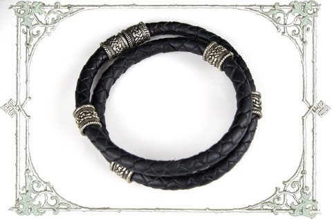 Браслет двойной шнур черного цвета с ювелирными шармами в кельтском стиле для мужчины и женщины