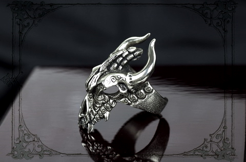 Череп дракона кольцо печатка мужская