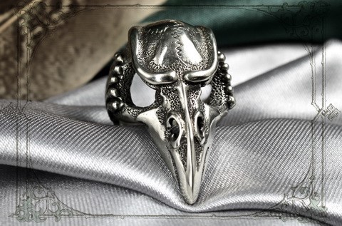 Мужское кольцо череп ворона "Кутх"