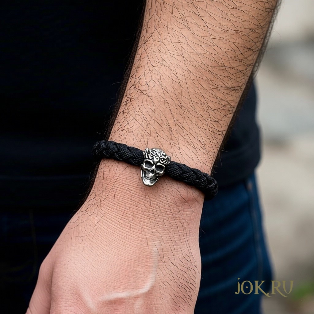 Мужской браслет с черепом украшение ручной работы в магазине Jker-Studio