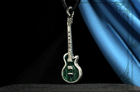 серебряный кулон зеленая гитара Gibson