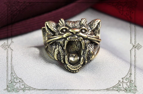 кольцо кот из бронзы