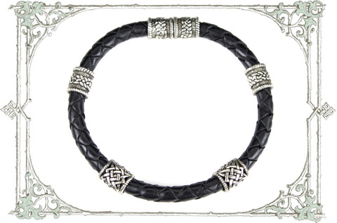 Кожаный браслет с символическими бусинами Сварога и кельтскими узорами